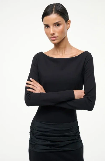 Staud Holland Mixed Media Long Sleeve Dress In Black