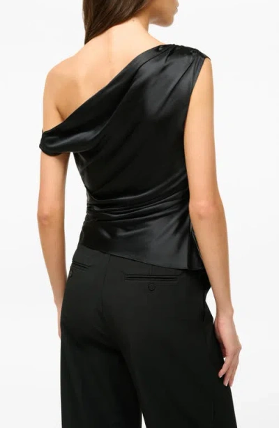 Staud Phare One-shoulder Draped Silk-blend Satin Top In Blue
