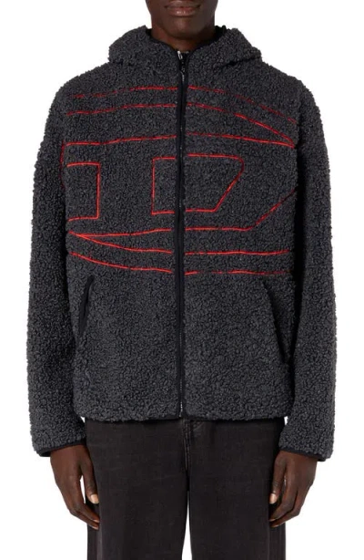 Diesel S-zat Teddy Fleece Hooded Sweatshirt In Black