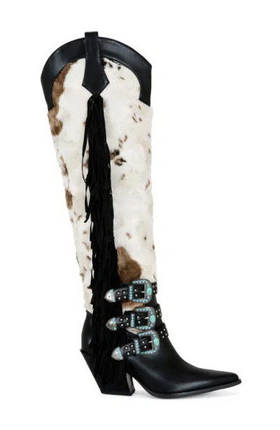 Azalea Wang Gwayne Faux Fur Over The Knee Western Boot In Black
