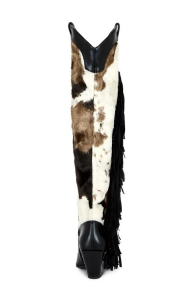 Azalea Wang Gwayne Faux Fur Over The Knee Western Boot In Black