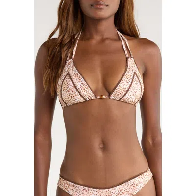 Kulani Kinis Decorative Panel Halter Bikini Top In Neutral