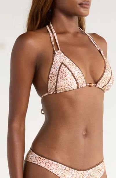 Kulani Kinis Decorative Panel Halter Bikini Top In Neutral
