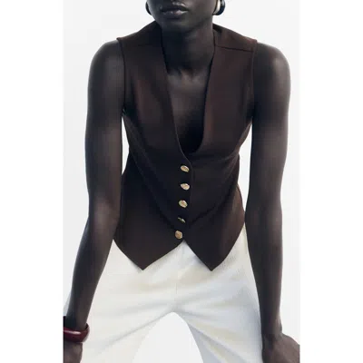 Mango Salve Button-up Vest In Brown