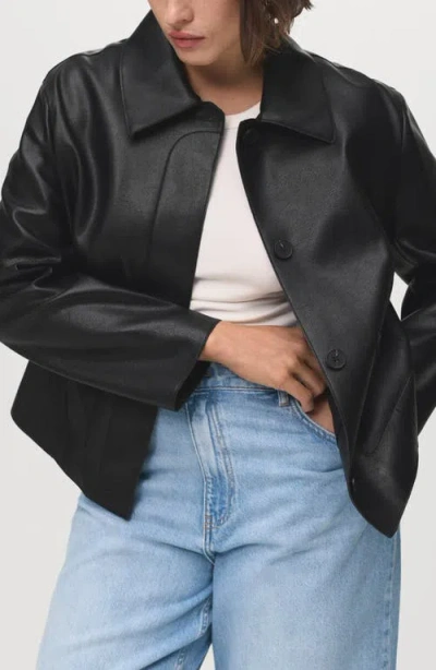 Mango Leather-effect Jacket With Pockets In Black