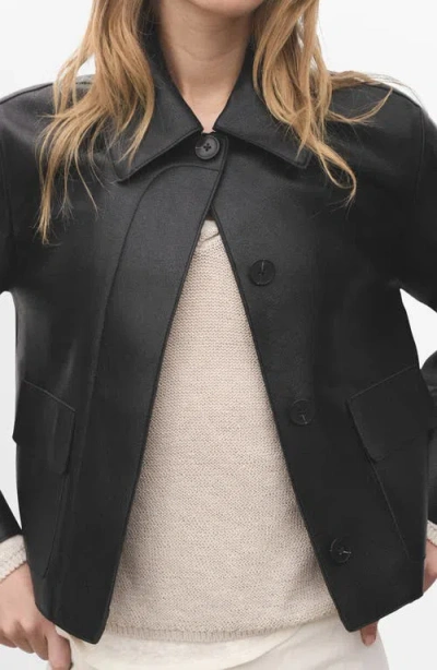 Mango Leather-effect Jacket With Pockets In Black
