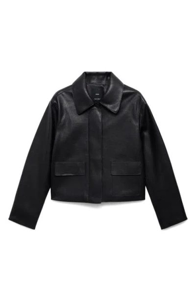 Mango Leather-effect Jacket With Pockets In Black