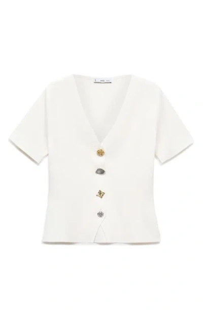 Mango Women's Jewel Button Knitted Cardigan In White