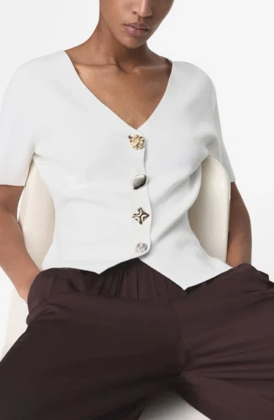 Mango Women's Jewel Button Knitted Cardigan In White