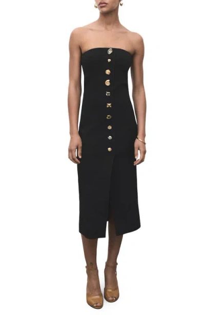 Mango Compact Knit Bandeau Midi Dress With Statement Buttons In Black