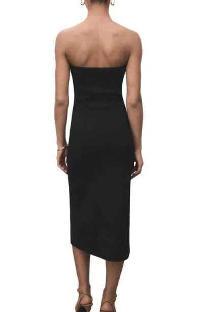Mango Compact Knit Bandeau Midi Dress With Statement Buttons In Black