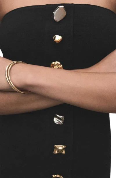 Mango Compact Knit Bandeau Midi Dress With Statement Buttons In Black