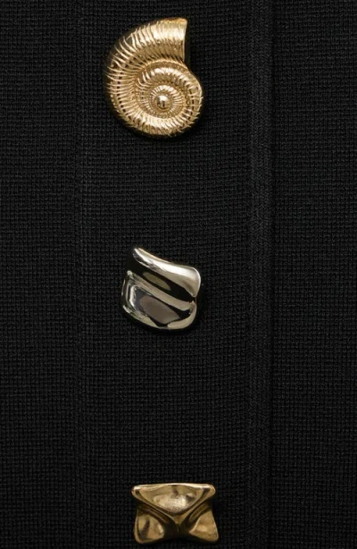 Mango Compact Knit Bandeau Midi Dress With Statement Buttons In Black