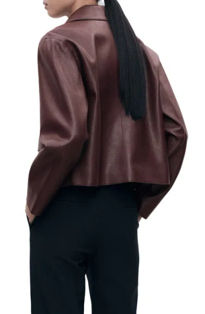 Mango Leather-effect Jacket With Pockets Maroon In Burgundy