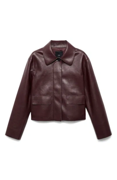 Mango Leather-effect Jacket With Pockets Maroon In Burgundy