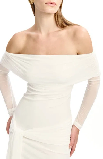 Bardot Fernanda Off The Shoulder Long Sleeve Mesh Minidress In White