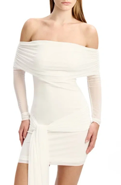 Bardot Fernanda Off The Shoulder Long Sleeve Mesh Minidress In White