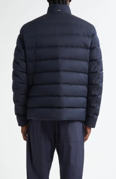 Herno Bomber Jacket In Polished Smooth Wool In Blue