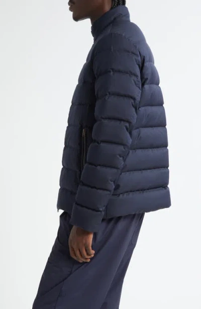 Herno Bomber Jacket In Polished Smooth Wool In Blue