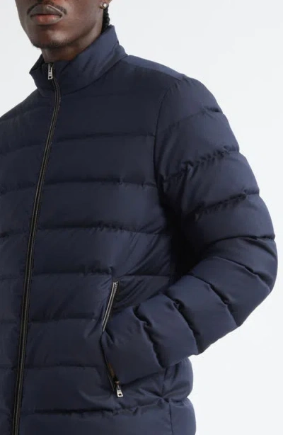 Herno Bomber Jacket In Polished Smooth Wool In Blue