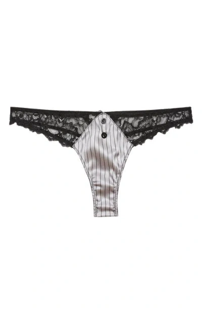 Fleur Du Mal Executive Lace Trim Stretch Silk Thong In Gray