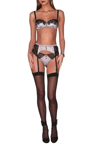 Fleur Du Mal Executive Lace Trim Stretch Silk Thong In Gray