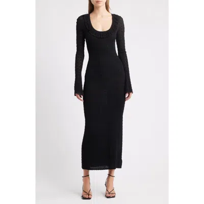 Loveshackfancy Tawmie Ruffle Pointelle Long Sleeve Maxi Dress In Black