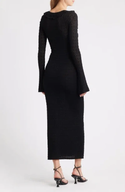 Loveshackfancy Tawmie Ruffle Pointelle Long Sleeve Maxi Dress In Black