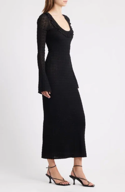 Loveshackfancy Tawmie Ruffle Pointelle Long Sleeve Maxi Dress In Black