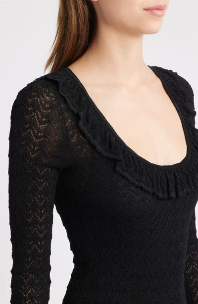 Loveshackfancy Tawmie Ruffle Pointelle Long Sleeve Maxi Dress In Black