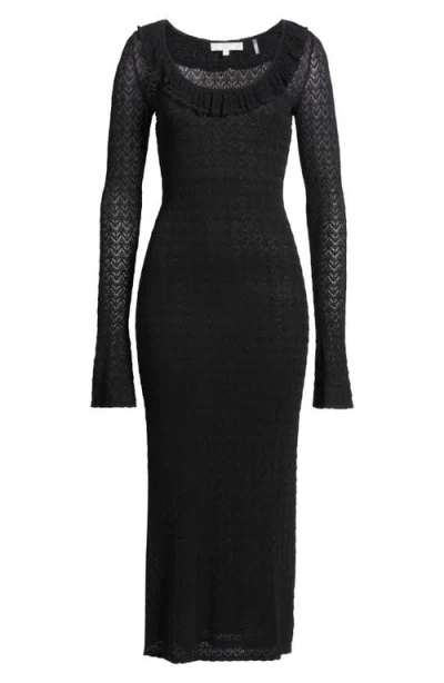 Loveshackfancy Tawmie Ruffle Pointelle Long Sleeve Maxi Dress In Black