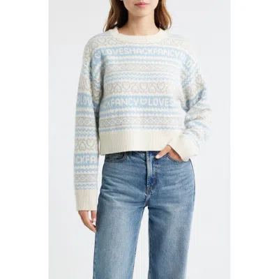 Loveshackfancy Emberly Crewneck Wool Sweater In Blue