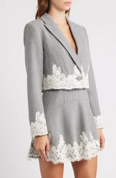 Loveshackfancy Icarus Lace Detail Crop Jacket In Gray