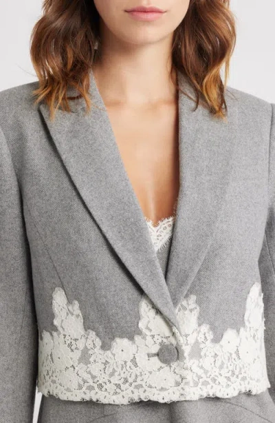 Loveshackfancy Icarus Lace Detail Crop Jacket In Gray