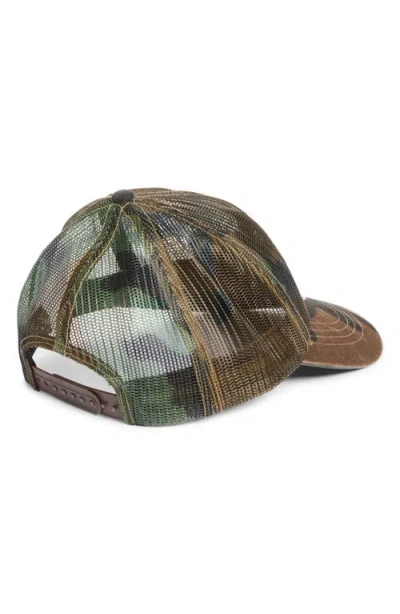 Double Rl Logo Patch Camo Print Snapback Trucker Hat In Brown