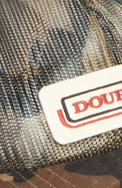 Double Rl Logo Patch Camo Print Snapback Trucker Hat In Brown