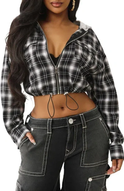 True Religion Plaid Zip Crop Hoodie In Multi