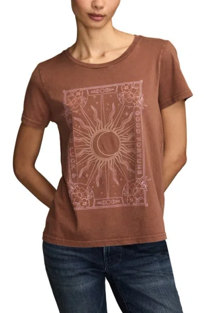 Lucky Brand Women's Good Fortune Sun Poster Classic Crew Neck T-shirt In Brown