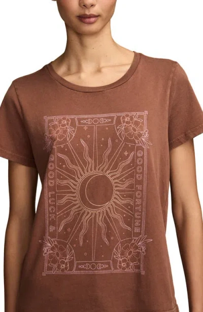 Lucky Brand Women's Good Fortune Sun Poster Classic Crew Neck T-shirt In Brown
