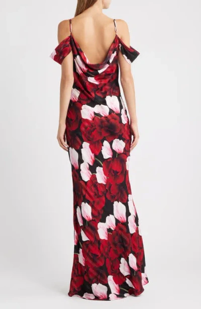 Sonya Moda Del La Mer Drape Cold Shoulder Gown In Multi