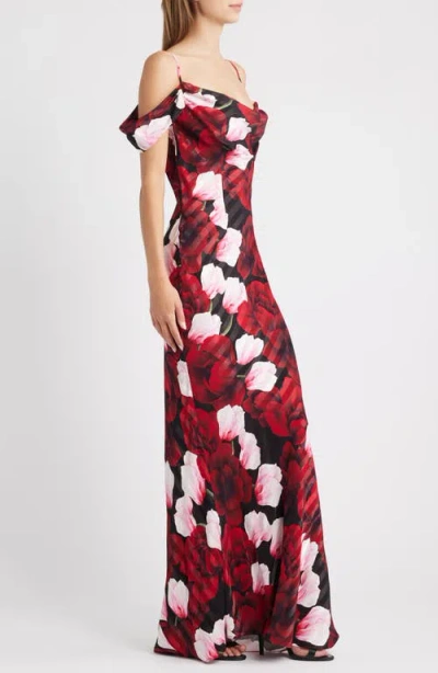 Sonya Moda Del La Mer Drape Cold Shoulder Gown In Multi