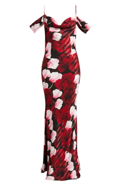 Sonya Moda Del La Mer Drape Cold Shoulder Gown In Multi