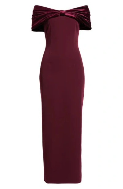 Sonya Moda Belluno Off The Shoulder Column Gown In Red