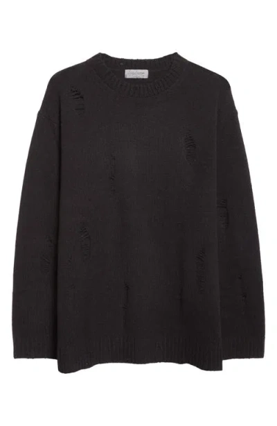Yohji Yamamoto Distressed Wool Crewneck Sweater In Black