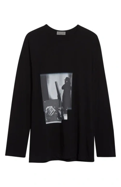 Yohji Yamamoto Oversized Graphic Print Long Sleeve T-shirt In Black
