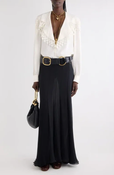 Chloé Maxi Skirt With Sheer Overlay And Flowy Design In Black