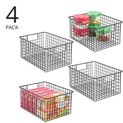 Mdesign Metal Wire Food Organizer Basket With Built-in Handles, 12 X 9 X 6 In Black