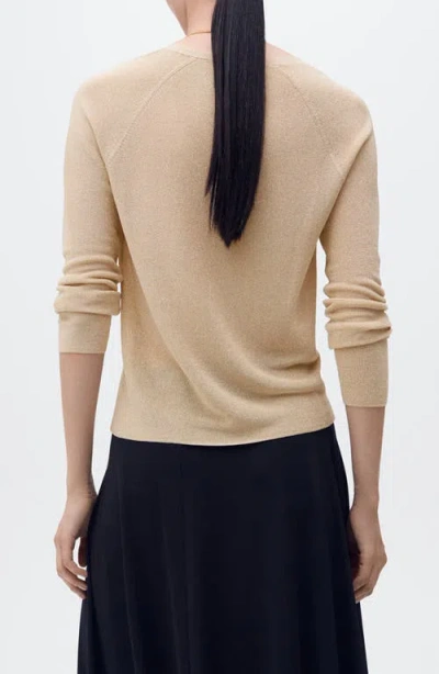 Mango Shimmer V-neck Sweater In Gold