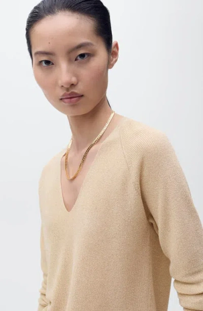 Mango Shimmer V-neck Sweater In Gold