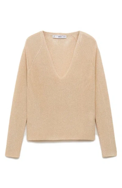 Mango Shimmer V-neck Sweater In Gold